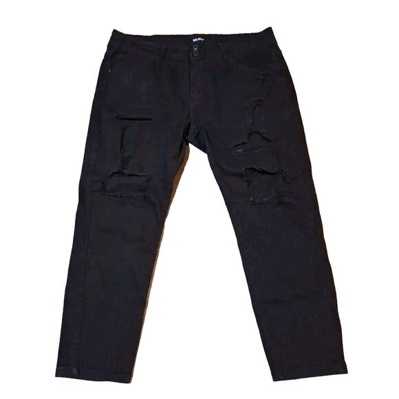 Blue Savvy Jeans Women's Size 22 Black Distressed Straight Stretch Denim Capri - Picture 1 of 5